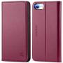 SHIELDON iPhone SE 2020 Case, iPhone 8 Wallet Case Genuine Leather Card Holder Magnetic Closure Stand Book Flip Cover Shockproof Protection Case Compatible with iPhone SE2/8/7 (4.7") - Red Violet