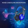 ABKONCORE Gaming Headset with 7.1 Surround Sound, PS4 Headset with Noise-Cancelling Mic, On-Ear Volume&Mute Controls, Breathable Earcup, LED Light, USB Gaming Headphone for PS4 Console, PC, Laptop