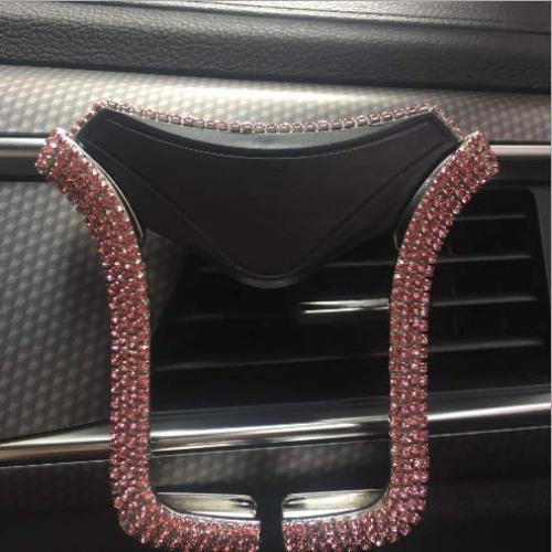 Universal Car Phone Holder Bling Rhinestone Crystal Phone Bracket for Car Air Vent Mount Clip, Stylish Sparkling Shiny Cell Phone Holder for iPhone/Samsung Car Holder (Pink)