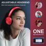 Vogek On Ear Headphones with Mic, Stereo Bass Fold-Flat Headset, Wired Portable Earphones with Microphone, Adjustable Headband and 1.5M Tangle Free Cord for Kids Students Teens Adults, Red