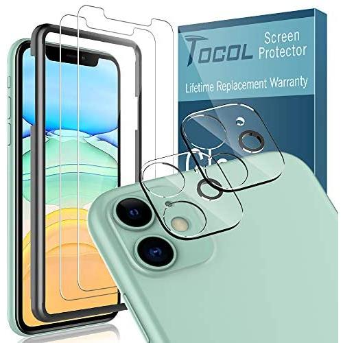[4 Pack] TOCOL for iPhone 11 (6.1 inch) 2 Pack Tempered Glass Screen Protector and 2 Pack Tempered Glass Camera Lens Protector HD Clear Bubble Free Case Friendly 9H Hardness