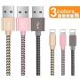 OTISA Charger Cable for Phone, Charger Cord 3 Pack Nylon Braided Charging Cord Compatible Phone xs/xsmax/xr/8/8plus/7/7plus/6/6plus pad pod & More(Gold/Pink/Grey)