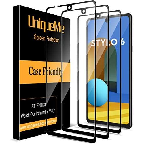 [ 3 Pack ] UniqueMe Screen Protector for LG Stylo 6 Tempered Glass [Full Coverage] Edge to Edge Protection [Case Friendly] -Black