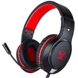 Gaming Headset for Xbox One, PS4,Nintendo Switch Bass Surround and Noise Cancelling with Flexible Mic, 3.5mm Wired Adjustable Over-Ear Headphones for Laptop PC iPad Smartphones (Red-Black)