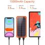 Portable Charger Power Bank 15000mAh, Elzle Solar Charger, Solar Power Bank Battery Pack, High-Speed Charging Solar Phone Charger for iPhone, Samsung and More.