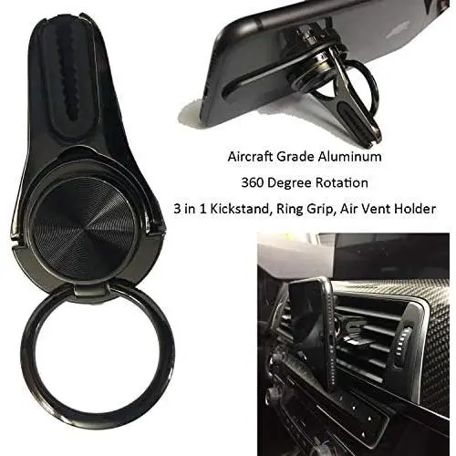 Slick Trick Black 3 in 1 Cell Phone Stand, Car Mount Ring Finger Holder, Car Air Vent Holder, Kickstand Aircraft Grade Aluminum Polished Chrome Finish Slick Trick Black 3 in 1 Cell Phone Stand, Car Mount Ring Finger Holder, Car Air Vent Holder, Kickstand Aircraft Grade Aluminum Polished Chrome Finish