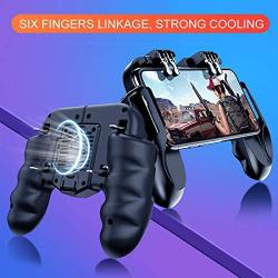 popman Mobile Game Controller 4 Trigger with Cooling Fan for PUBG/Call of Duty/Fotnite [6 Finger Operation] L1R1 L2R2 Gaming Grip Gamepad Mobile Controller Trigger for 4.7-6.5" iOS Android Phone