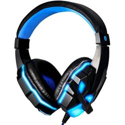 Gaming Headset Noise Cancelling Over Ear Headphones with Mic, LED Lights for PC Laptop Mac iPad Computer Smartphones USA Shipping(Black Blue)