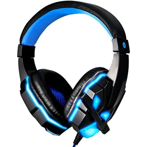 Gaming Headset Noise Cancelling Over Ear Headphones with Mic, LED Lights for PC Laptop Mac iPad Computer Smartphones USA Shipping(Black Blue)