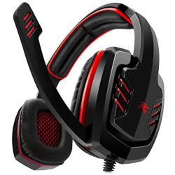 Sentey Gaming Headset Red Arrow Analog 3.5mm In-line Volume Control & Computer Headset with Microphone Gaming Headphones Headphone Pc, Mac or Laptop, Tablet, Mobile Phones / Headset with Mic Heavy Duty Braided 2 Meters Cable / Leather Padded Ear Pads 