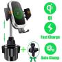 Cup Holder Phone Mount Wireless Car Charger, Auto Clamping QI Fast Wireless Charging Truck Bus Cell Phone Holder Compatible with iPhone 11 Pro Xs Xr X 8 Plus Samsung Galaxy S10 S9 S8 S7 Note 9 8
