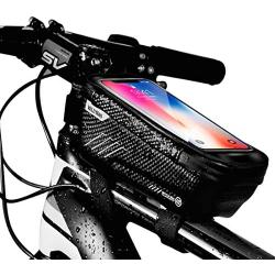 Bike Frame Bag, Bicycle Phone Mount, Waterproof Cycling Front Top Tube Pouch Bike Frame Phone Holder Pannier Crossbar Storage Bags for iPhone 11 Pro MAX XS MAX XR X 8 7 6S Plus Smartphones Below 6.5