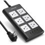 10ft Surge Protector Power Strip JACKYLED 15A 6 AC Wide Spaced Outlets 3.1A 4 USB Smart Ports Flat Plug 14AWG Heavy Duty Extension Cord for Home, Office, Dorm Room, Black White