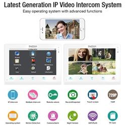 TMEZON 10" Wireless/Wifi IP Video Doorphone Intercom Doorbell System 2 Montior with 1200TVL Wired Doorbell Camera Night Vision, Remote unlock,Talk and view, Record,Snapshot via Smartphone