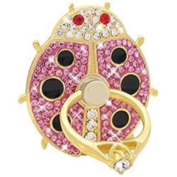 IYOYI Rhinestone Cell Phone Ring Stand 360° Rotation Finger Grip Crystals Bling Metal Holder Cute Beetle Mount for iPhone/Samsung/LG/HTC & All Smartphones (Gold Pink)