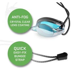 Anti-Fog Juniors Racing Swimming Goggles - by Proswims with Quick Adjustable Elastic Bungee Strap, Hard Case and Bonus Swim Goggles Microfiber Cleaning Cloth