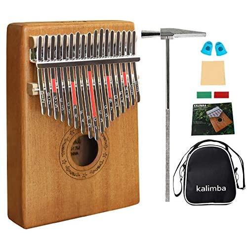 Kalimba, Finger Piano17 key Thumb Piano Mbira Mahogany Wood Kalimba Beginner Music Instrument with Tuning Hammer/Bag/Pickup/Key Stickers