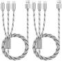 2Pack 5ft Multi Charging Cable, Bolatus 3 in 1 Charging Cable Multiple Device Phone Connector USB Universal Charger Cord Adapter Compatible with Cell Phone Tablets More [Upgraded](Silver, 5FT2Pack)