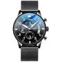 Donia Mens Watch Multi-Hand Original Stainless Steel Waterproof Fashion Casual Analog Quartz Gift Watch Black