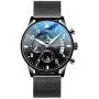 Donia Mens Watch Multi-Hand Original Stainless Steel Waterproof Fashion Casual Analog Quartz Gift Watch Black