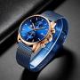 GOLDEN HOUR Mens Watches Fashion Sport Quartz Analog Black Mesh Stainless Steel Waterproof Chronograph Wrist Watch, Auto Date in Blue/Red/Gold Hands