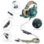 BIBOX G2600 Stereo Gaming Headset, Camouflage Comfortable Over Ear Headphones 3.5mm Jacks with Noise Cancelling Mic ＆ LED Light for PC/Laptop/PS4/Xbox One with 2 to 1 Adapter Cable