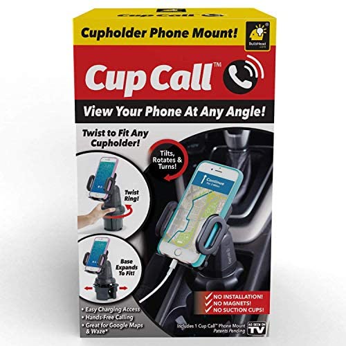 Official As Seen On TV Cup Call Cup Holder Phone Mount for Car by BulbHead - Adjustable Cell Phone Holder Fits Any Phone in Any Cup Holder - Rotates 360°, Tilts & Moves Left or Right