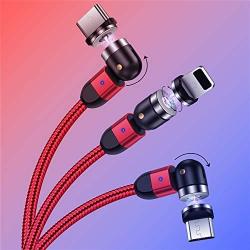 Magnetic Charging Cable (3ft+6ft+6ft,3 x Cable,9 x Tpis) 3 in 1 Magnet USB Cable 360°+180° Rotating Charging Cable Nylon Braided Cord Compatible with Micro USB,Type C/USB C,i -OS Smartphone Devices