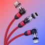 Magnetic Charging Cable (3ft+6ft+6ft,3 x Cable,9 x Tpis) 3 in 1 Magnet USB Cable 360°+180° Rotating Charging Cable Nylon Braided Cord Compatible with Micro USB,Type C/USB C,i -OS Smartphone Devices