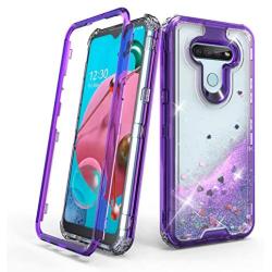 AMPURSQ Case for LG K51 (LMK500), LG Reflect (L555DL) Case,Glitter Liquid Moving Quicksand Design Heavy Duty Protection with Rugged Hard PC and TPU Bumper Cover for LG Phone (Purple)