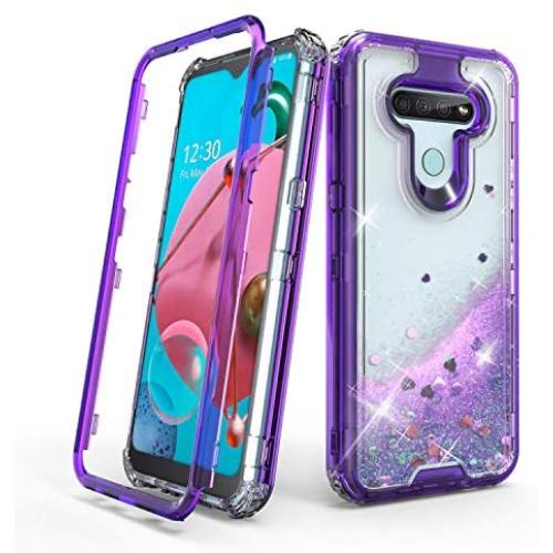 AMPURSQ Case for LG K51 (LMK500), LG Reflect (L555DL) Case,Glitter Liquid Moving Quicksand Design Heavy Duty Protection with Rugged Hard PC and TPU Bumper Cover for LG Phone (Purple)