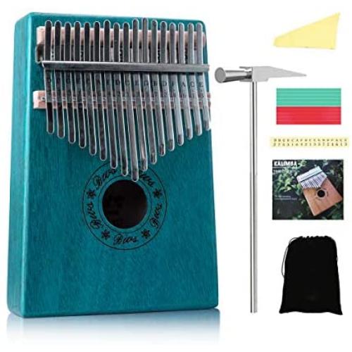 Kalimba thumb piano 17 key pocket piano Portable Mbira Sanza African finger piano with Hammer for beginners kids Adult Gift christmas present (Green)