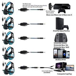 BUTFULAKE GH-1 Gaming Headset for PS4, Xbox One, Xbox One S, PC, Nintendo Switch, Mac, Laptop, Computer, 3.5mm Wired Pro Stereo Over Ear Gaming Headphones with Noise Cancelling Mic, LED Light, Blue