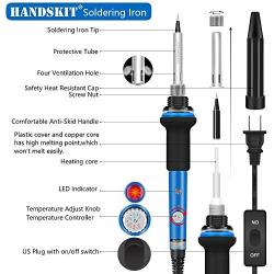 Soldering Iron, Soldering Iron Kit Electronics, 60W Adjustable Temperature Welding Tool, 5pcs Soldering Iron Tip, Soldering Iron Stand, Desoldering Pump, Tweezers, Solder Wire, Rosin, Carry Bag