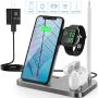 Wireless Charger Station, Saferell 4 in 1 Qi-Certified Fast 10W Charging Dock Stand for Apple Watch & AirPods & Pencil，iPhone 11/XR/8Plus/SE, Nightstand Mode for iWatch, Compatible Samsung Galaxy