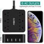 Power Strip with USB, MIBOTE 6 AC Outlet with 4 Port USB Surge Protector Power Strip Charger 5ft Power Cord 1875W 100-240V for Travel, TV, Computer, Transformers, Power Bank
