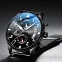 Donia Mens Watch Multi-Hand Original Stainless Steel Waterproof Fashion Casual Analog Quartz Gift Watch Black