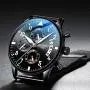 Donia Mens Watch Multi-Hand Original Stainless Steel Waterproof Fashion Casual Analog Quartz Gift Watch Black