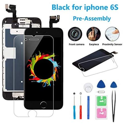 for iPhone 6S Screen Replacement 4.7 inch Black 3D Touch Digitizer LCD Display Replacement(A1633, A1688, A1700) with Home Button, Front Camera, Proximity Sensor, Ear Speaker, Full Assembly Repair Tool