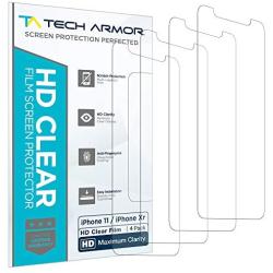 Tech Armor HD Clear Plastic Film Screen Protector (NOT Glass) for New 2019 Apple iPhone 11 / iPhone Xr - Case-Friendly, Scratch Resistant, Haptic Touch Accurate [4-Pack]