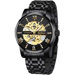 Mens Watches Mechanical Automatic Self-Winding Stainless Steel Skeleton Luxury Waterproof Diamond Dial Wrist Watches for Men
