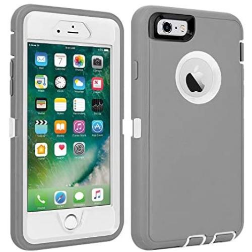 CAFEWICH iPhone 6/6S Case Shockproof High Impact Tough Rubber Rugged Hybrid Case Silicone Triple Protective Anti-Shock Shatter-Resistant Mobile Phone Case for iPhone 6/6S 4.7"(Gray-White)