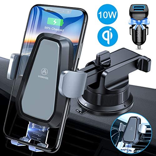 VANMASS Wireless Car Charger Mount, Automatic Clamping, 10W Qi Fast Charging, QC 3.0 Car Charger, Windshield Dash Air Vent Phone Holder Compatible with iPhone 11Pro Max XS SE, Samsung S20 S10 Note10