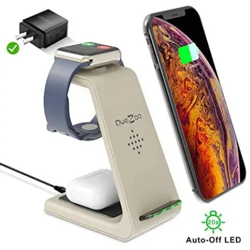 Quezqa Wireless Charging Stand – 3 in 1 Fast Wireless Charger – Qi Charging Station Dock Compatible with AirPods Pro Apple Watch Series 5 4 3 2 iPhone 11 Pro Max Xs X Xr 8(with QC 3.0 Adapter) Quezqa Wireless Charging Stand – 3 in 1 Fast Wireless Charger – Qi Charging Station Dock Compatible with AirPods Pro Apple Watch Series 5 4 3 2 iPhone 11 Pro Max Xs X Xr 8(with QC 3.0 Adapter)
