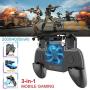 3 in 1 Mobile Gaming PUBG Trigger Controller Gamepad Shooter Trigger with Cooling Fan&2000mah Power Bank for Smartphone