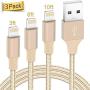 Lightning Cable Apple Certified - Quntis iPhone Charger 3Pack 3ft 6ft 10ft Nylon Braided USB Fast Charging Cord Compatible with iPhone 11 Pro X Xs Max XR 8 7 6 Plus iPad Pro Airpods and More, Gold