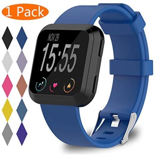 KingAcc Compatible Replacement Bands for Fitbit Versa, Soft Silicone Fitbit Versa Band, Metal Buckle Sport Wristband Strap Women Men Large Small White, Black, Peach, Gray