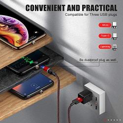 Magnetic Charging Cable, CAFELE 2 Pack/6.6ft 3 in 1 Magnetic Phone Charger Universal QC 3.0 Fast Charging Data Sync Nylon Braided USB Cord Magnet Phone Charger for iOS Micro USB Type C Devices - Red