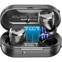 TOZO T12 Wireless Earbuds Bluetooth Headphones with Touch Control and Wireless Charging Case Digital Intelligence LED Display IPX8 Waterproof Earphones Built-in Mic Headset Deep Bass for Sport Black