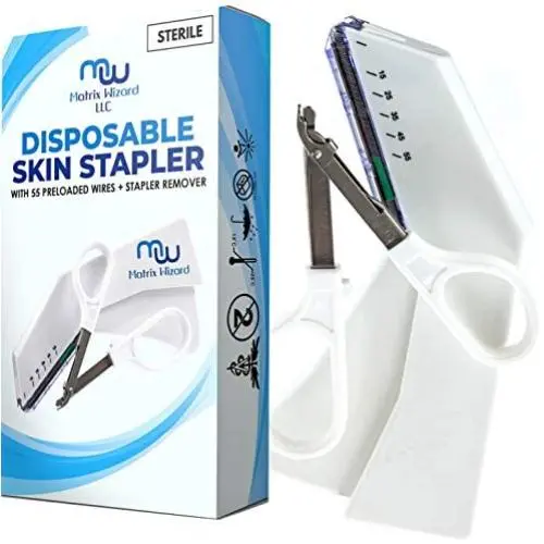 Disposable Skin Stapler (Suture Thread Alternative) with 55 Preloaded Wires Plus Stapler Remover Tool for Outdoor Camping Emergency Survival Demo, First Aid Field Emergency Practice, Vet Use Disposable Skin Stapler (Suture Thread Alternative) with 55 Preloaded Wires Plus Stapler Remover Tool for Outdoor Camping Emergency Survival Demo, First Aid Field Emergency Practice, Vet Use